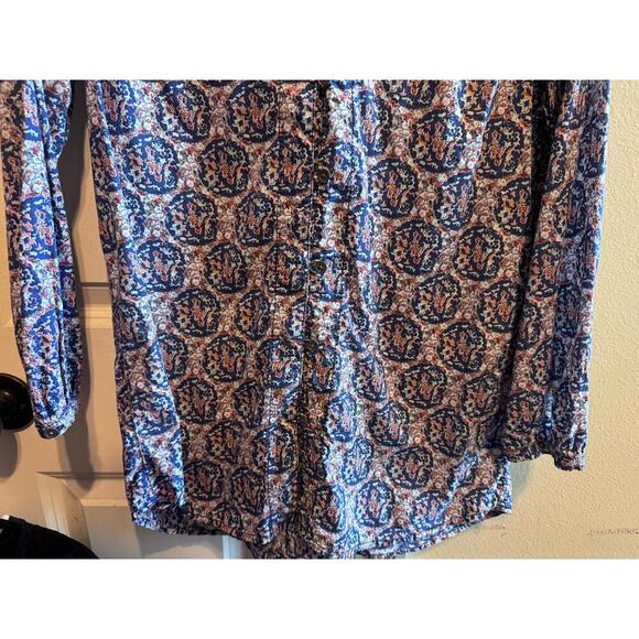 Lands' End Blue White Multicolor Button Up Cotton Women's Blouse Shirt Sz 6 - Picture 11 of 12